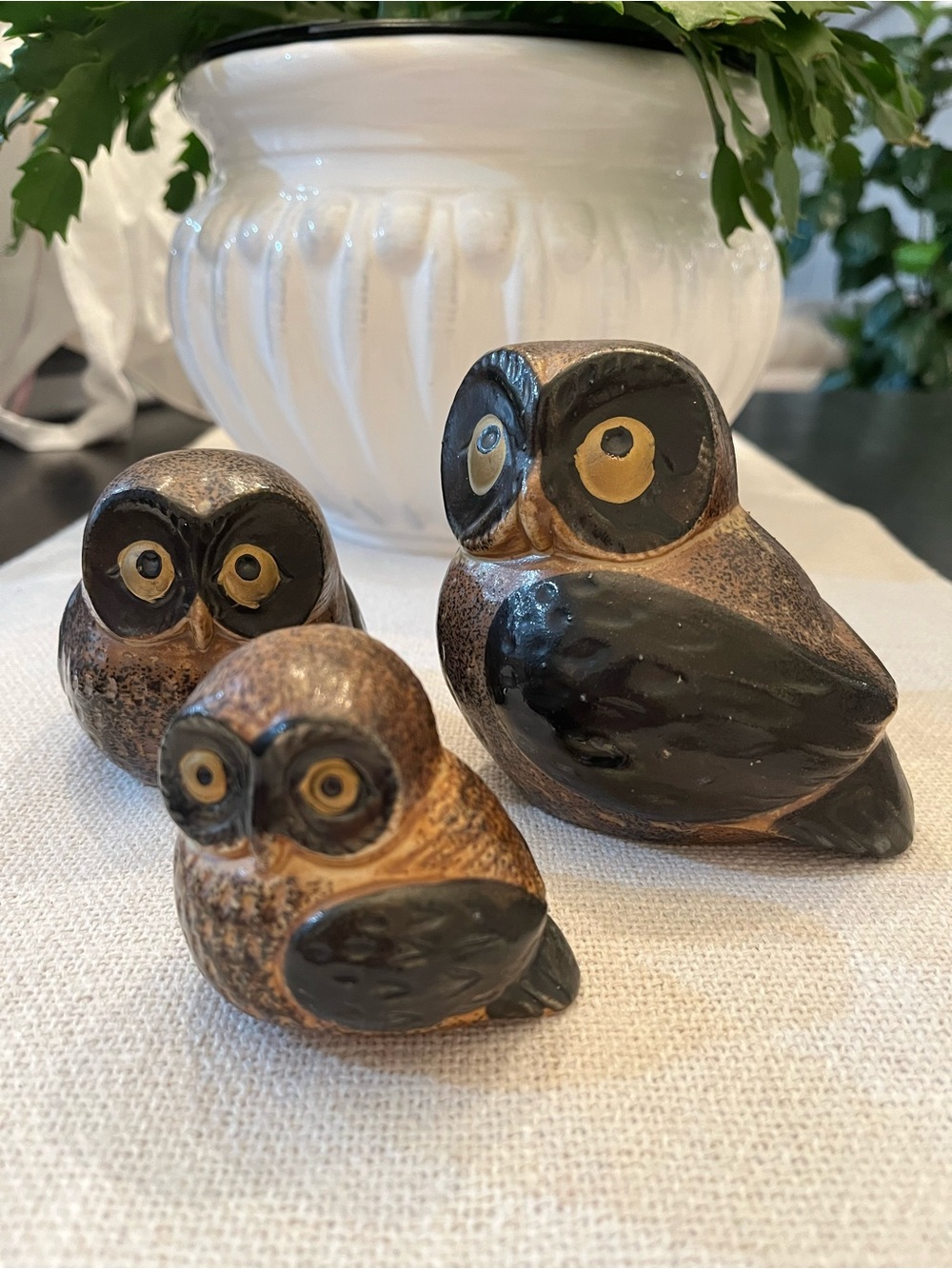 VintageMCM Otagiri Pottery Stoneware Set Owl Parliament Figurines, Made In Japan